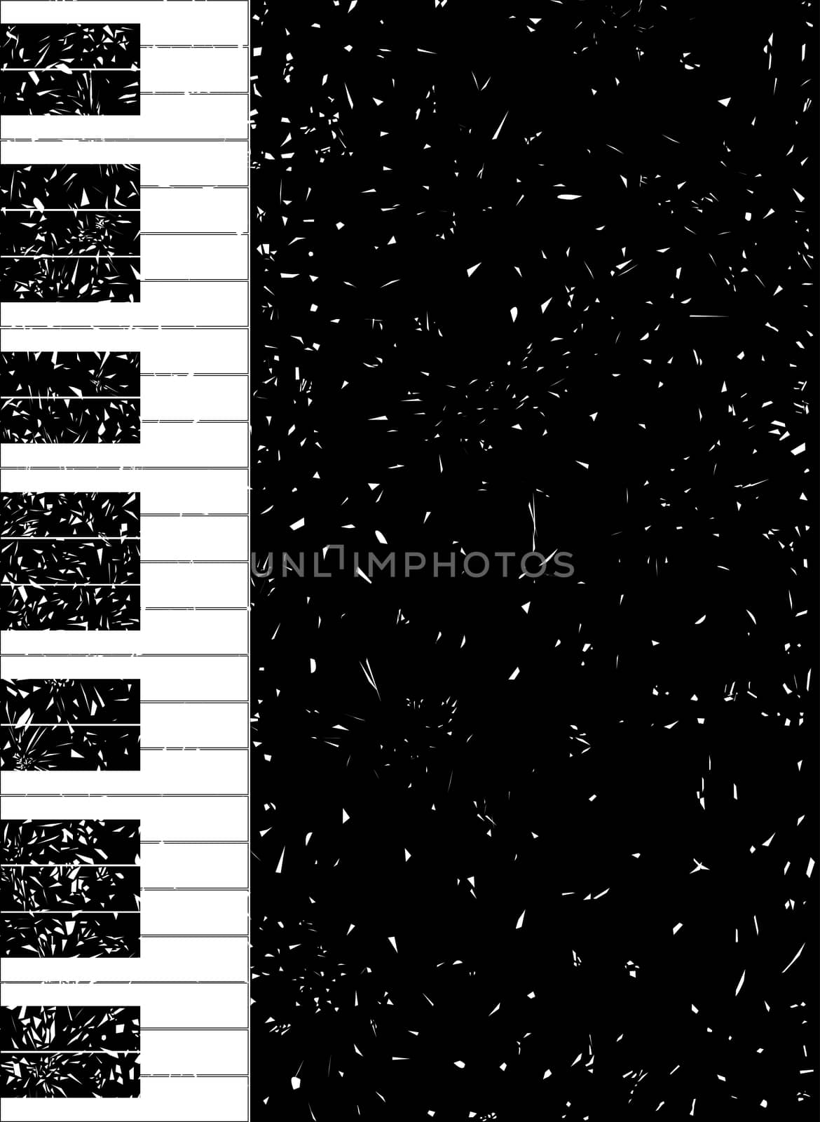 Black and white piano keys set against a black grung fleck Background