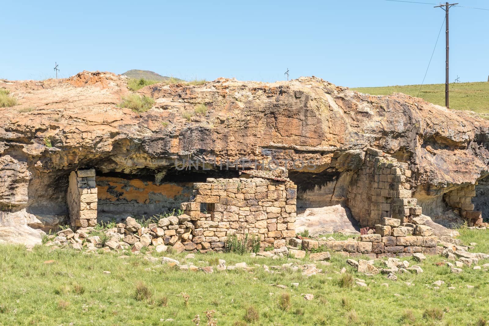 The ruin of a shelter, built underneath a rock overhang, between Elliot and Barkly East in the Eastern Cape Province