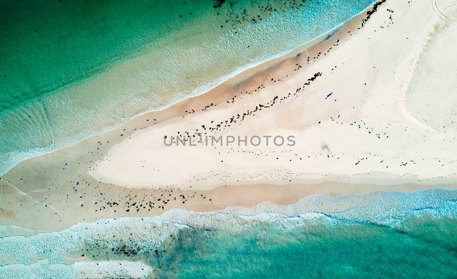 The beach coming in from both sides.  This is the sand spit as high tide encrouches over the sand from both sides.