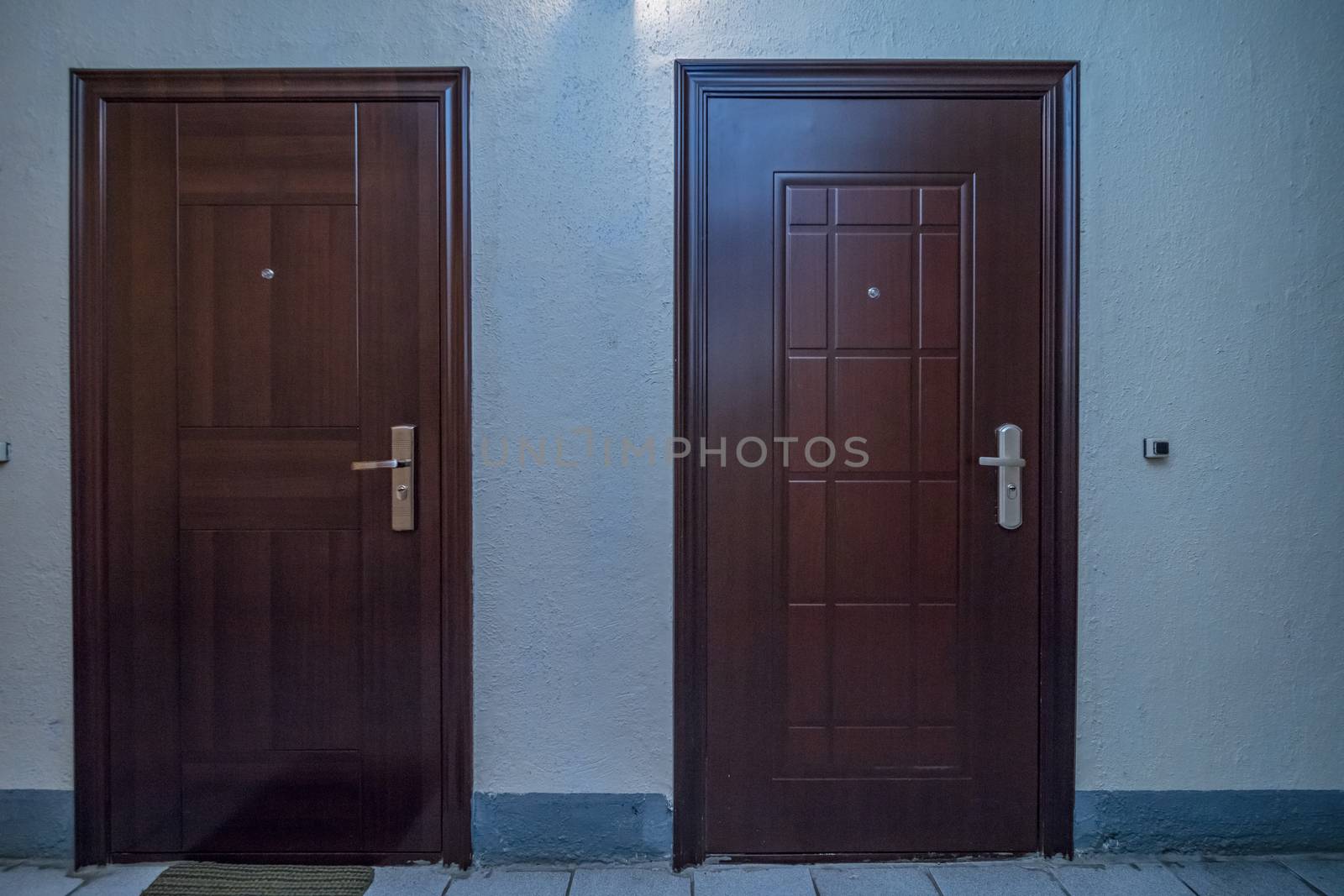 Residential building apartment doors entrance with door bell