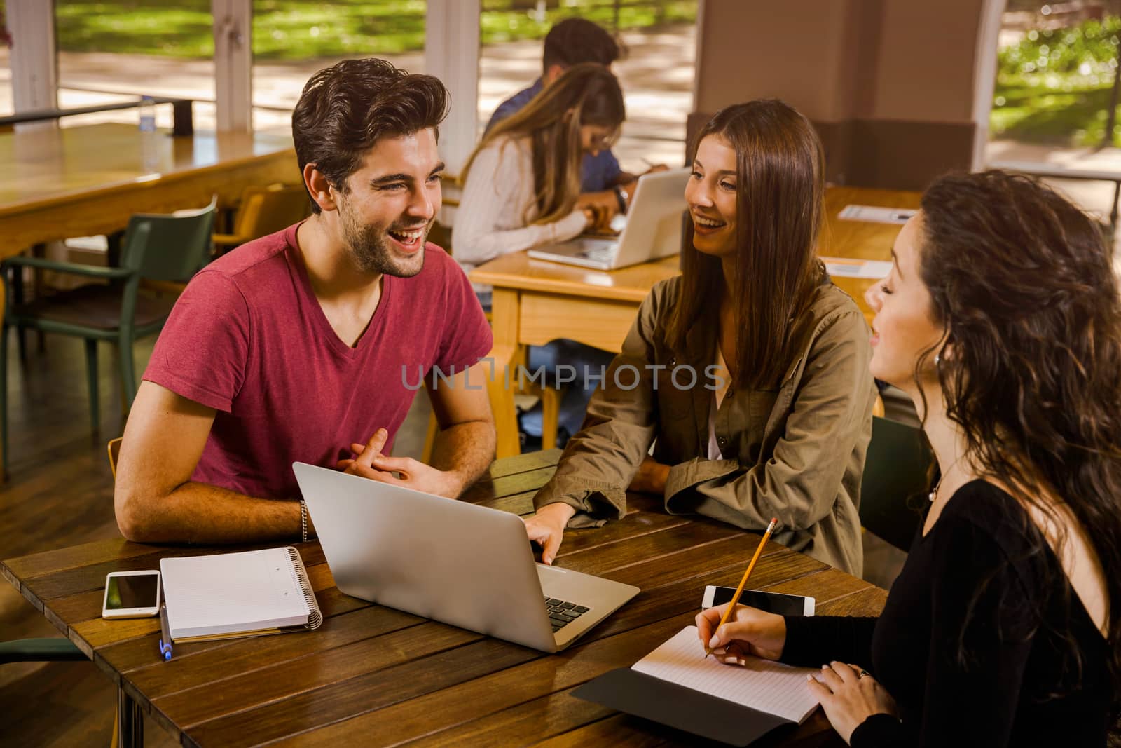 Group of friends studying together for finals