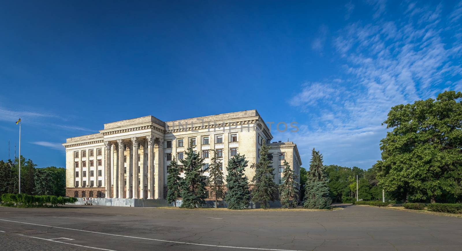 Odessa Trade Unions building on Kullikovo field in Ukraine. The place of the tragedy with many victims of the fire May 2, 2014