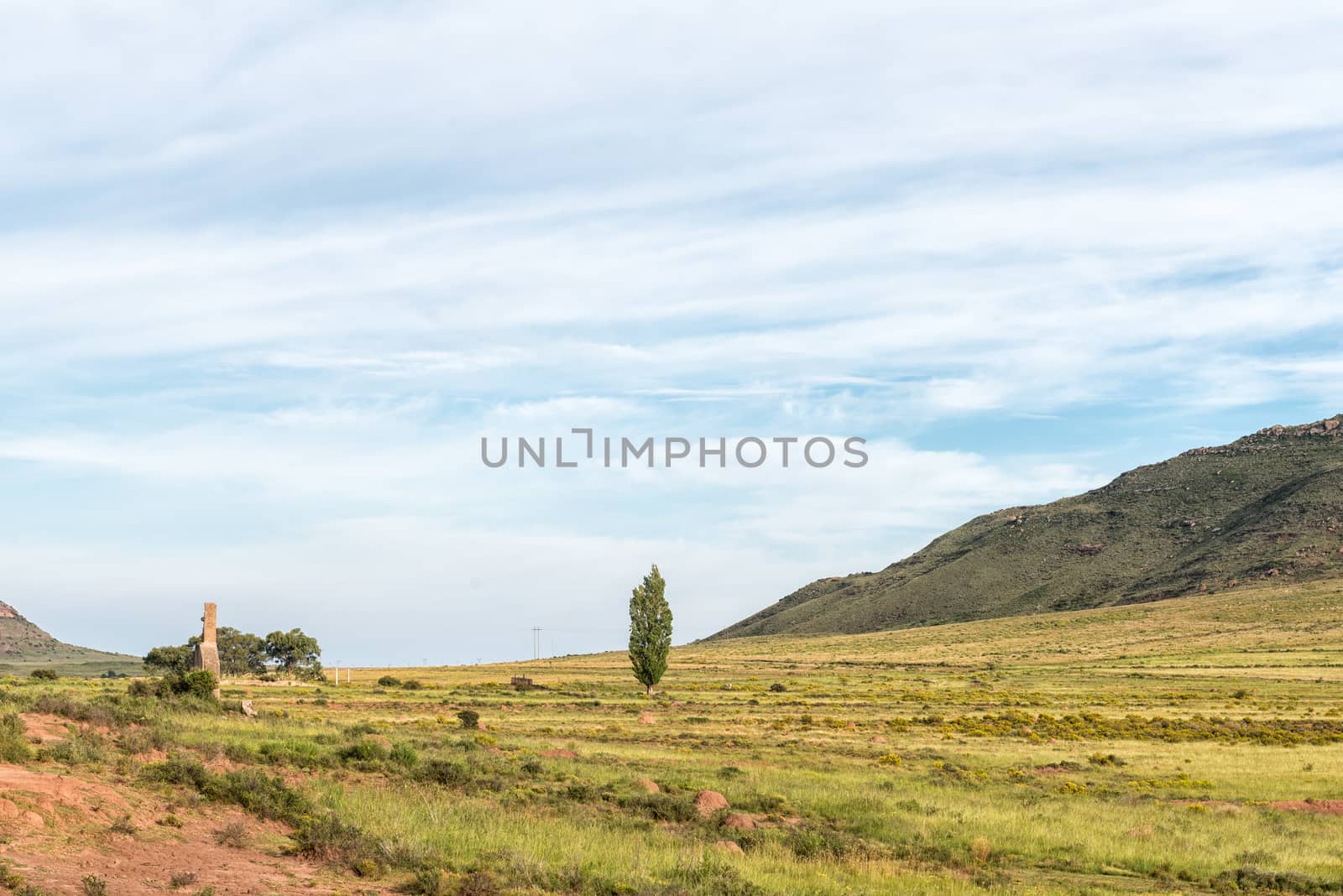 The ruin of the Melk (milk) railway station on the first railway reverse near Lady Grey in the Eastern Cape Province of South Africa