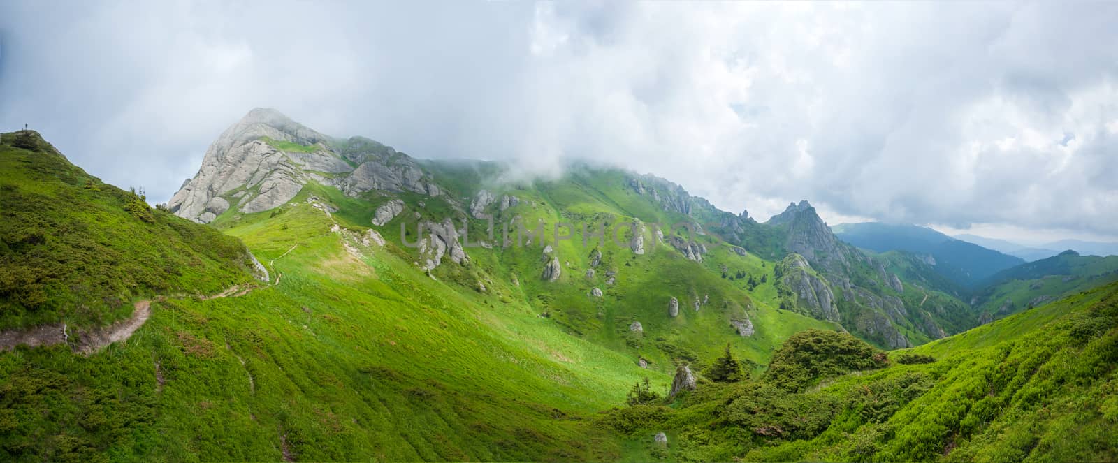 Panoramic view of Mount Ciucas on summer, part of the Carpathian Range from Romania