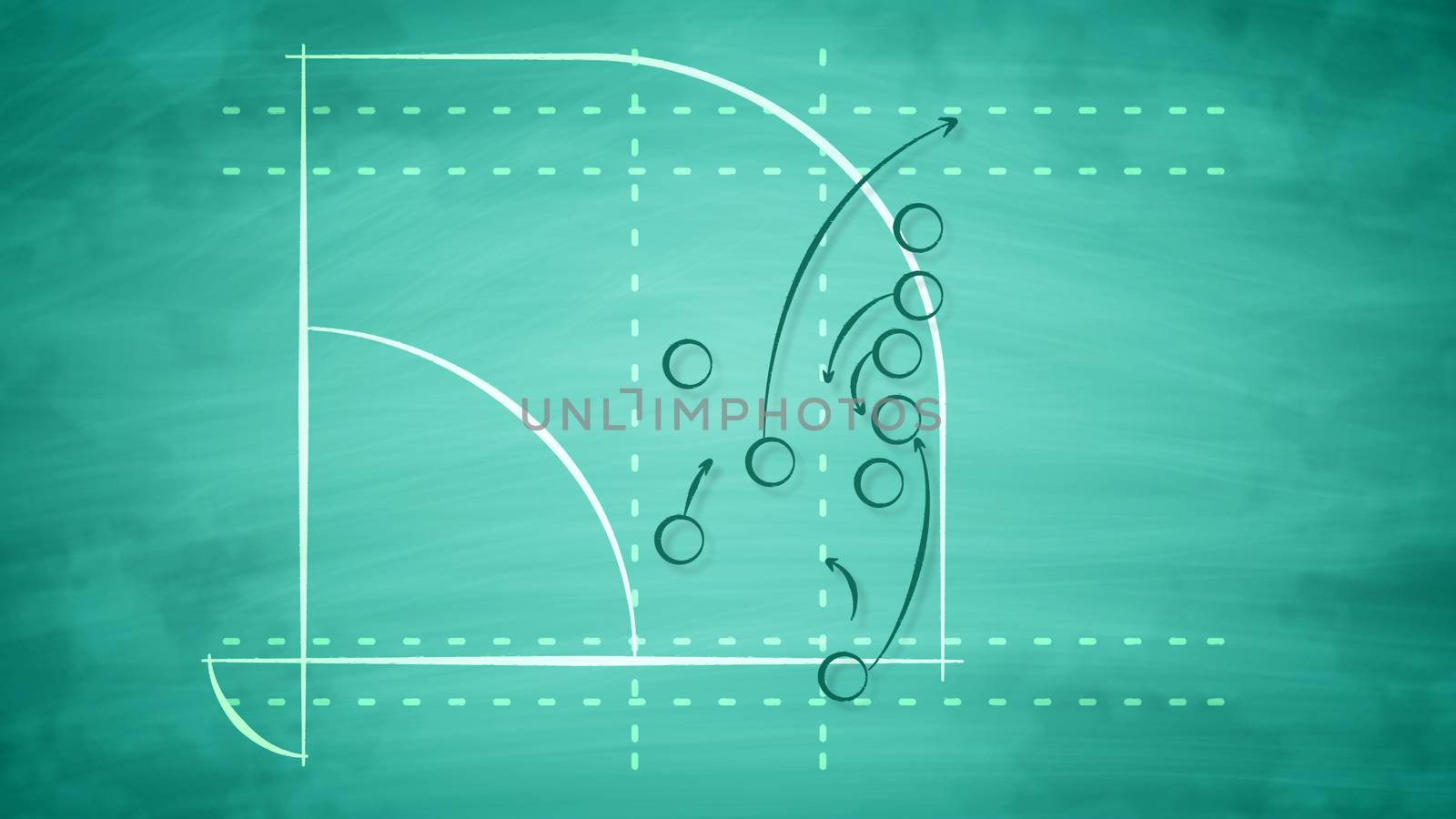 An optimistic 3d illustration of a sport field for American baseball field full of zeroes and arrows. It displays the tactics of a pitcher and a batter wishing to be victorious.