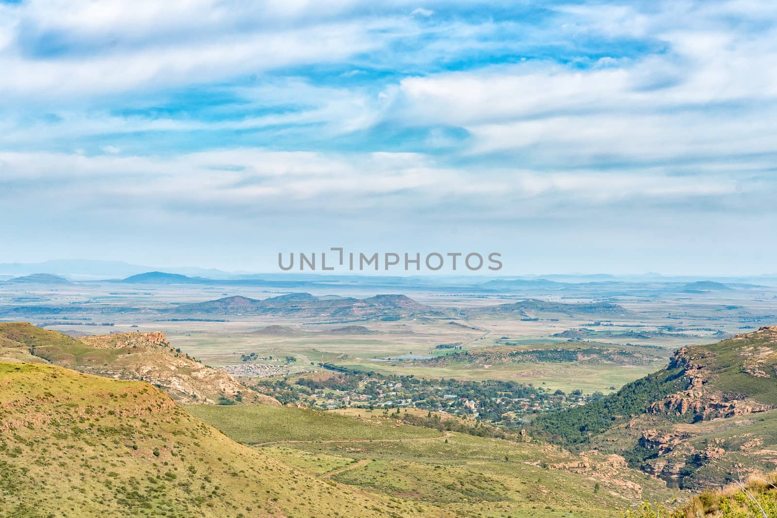 The view from the historic Jouberts Pass at Lady Grey in the Eastern Cape Province. Lady Grey is visible down below