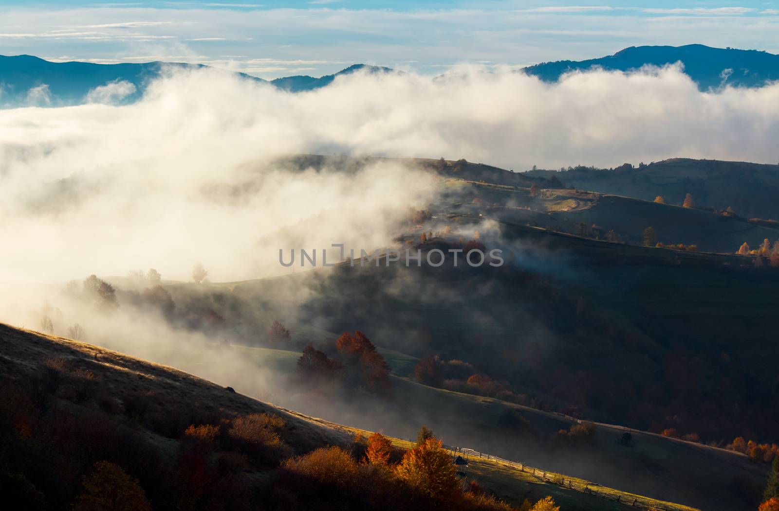 cloud inversion in autumn mountains by Pellinni