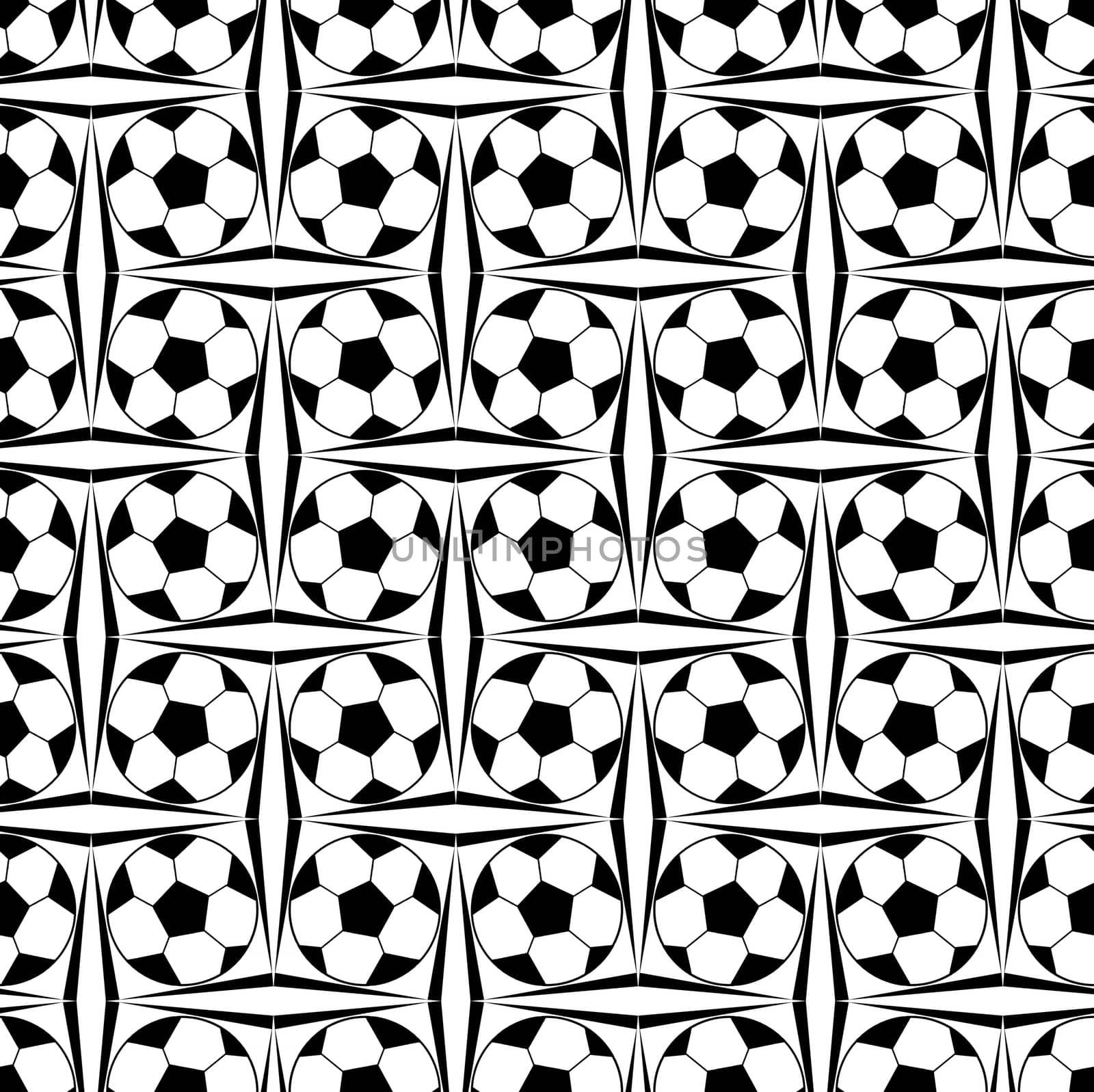 Digital computer graphic - seamless pattern with soccer ball image in a black - white colors for design. The Author - Peshkareva Irina