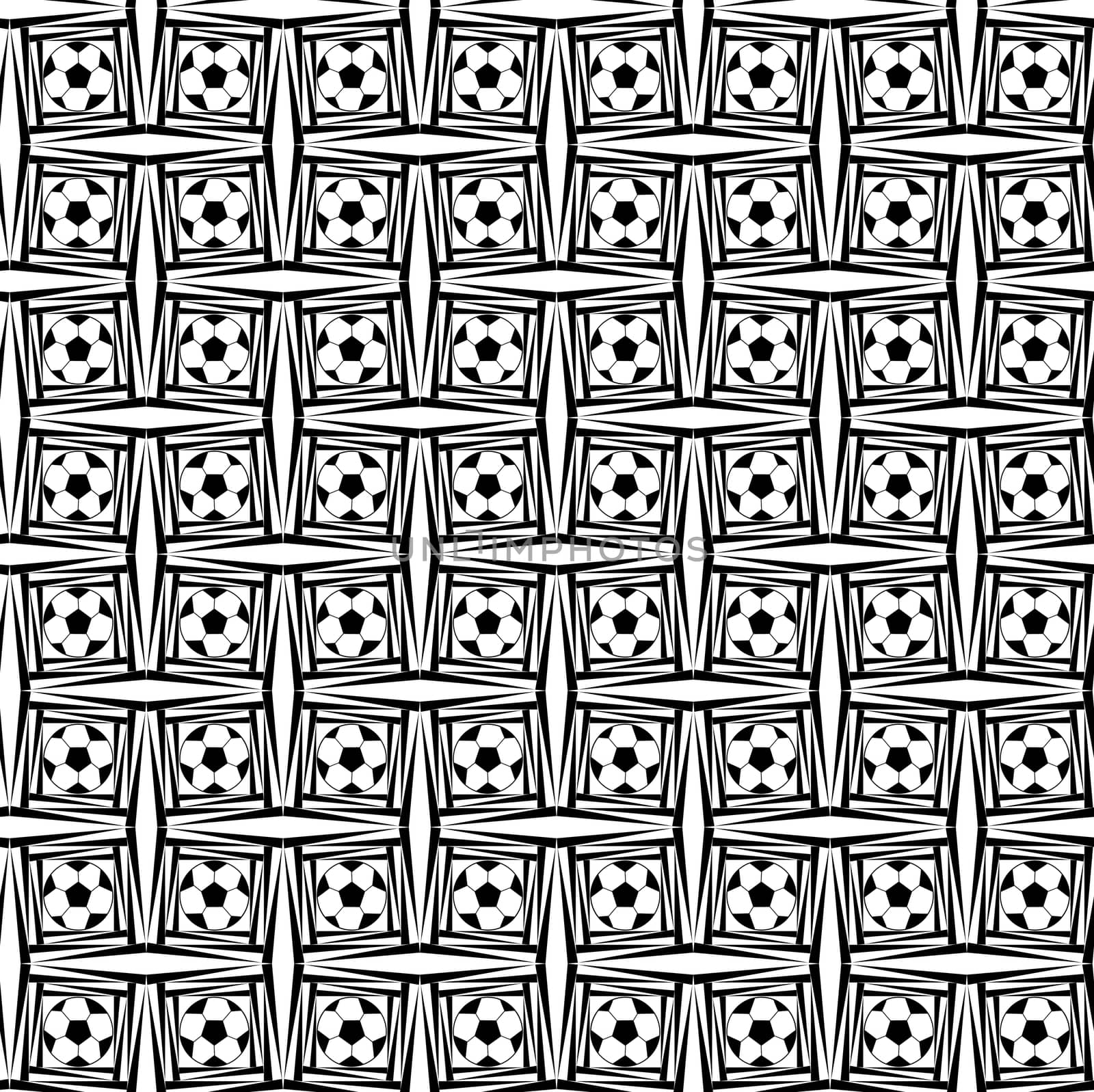 Digital computer graphic - seamless pattern with soccer ball image in a black - white colors for design. The Author - Peshkareva Irina