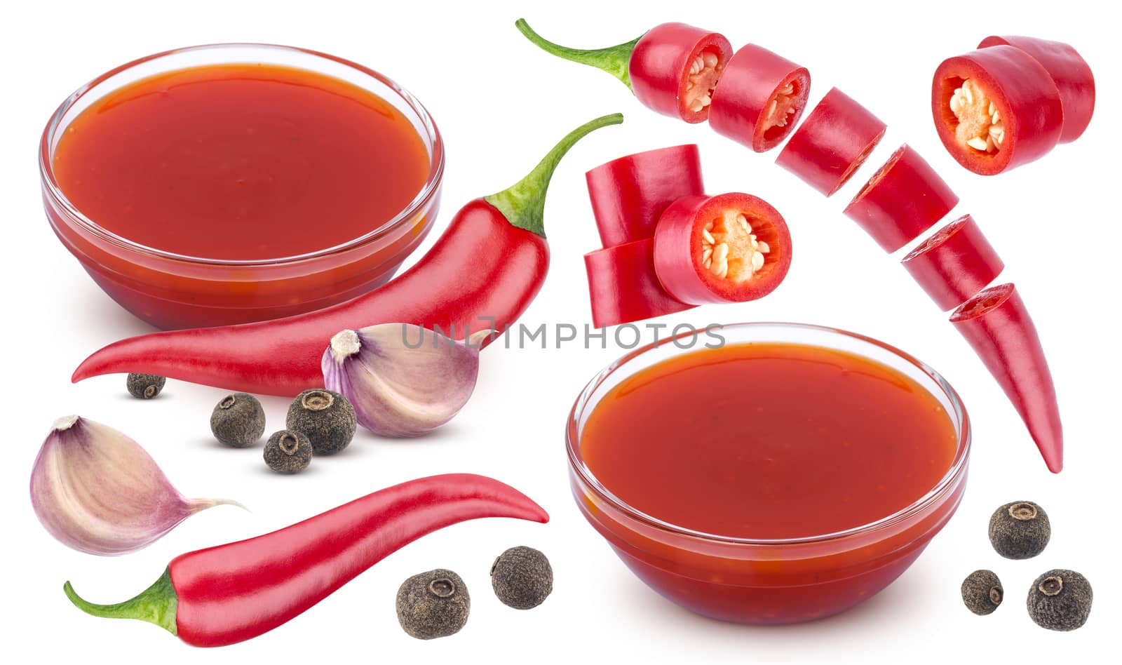 Chilli sauce ingredients isolated on white background by xamtiw