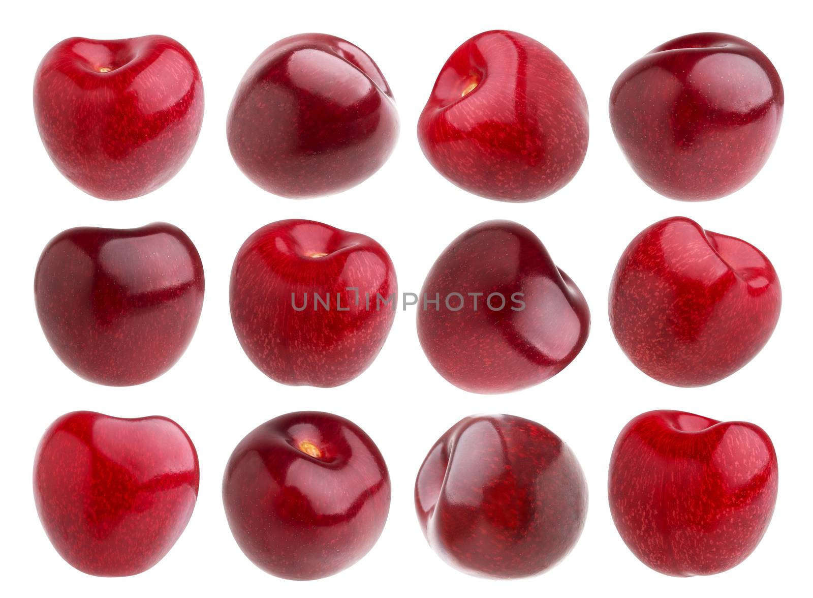 Isolated cherry. Collection of cherries isolated on white background with clipping path