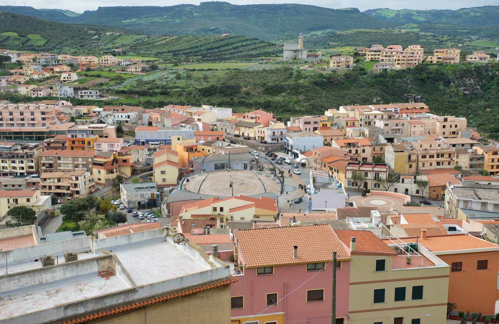 skyline and the houses and square of castelsardo on sardinia island