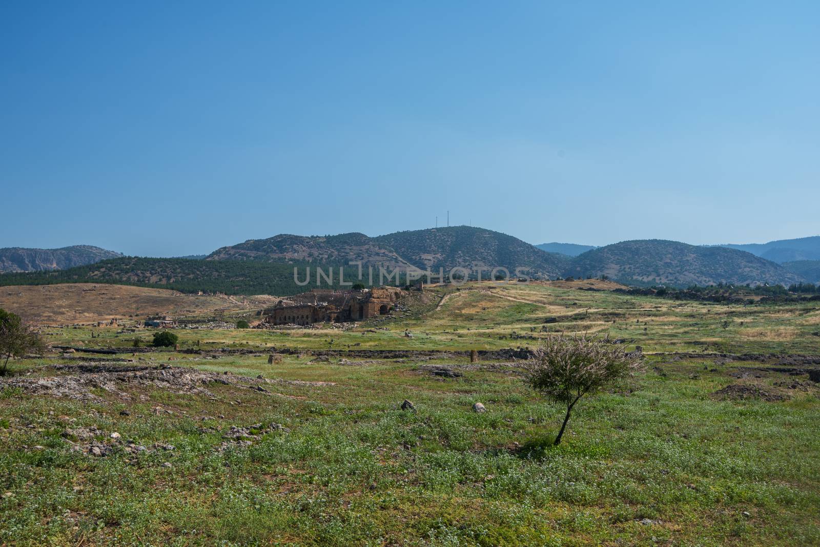 Photo of ancient city Hierapolis, near modern turkey city Denizli, Turkey