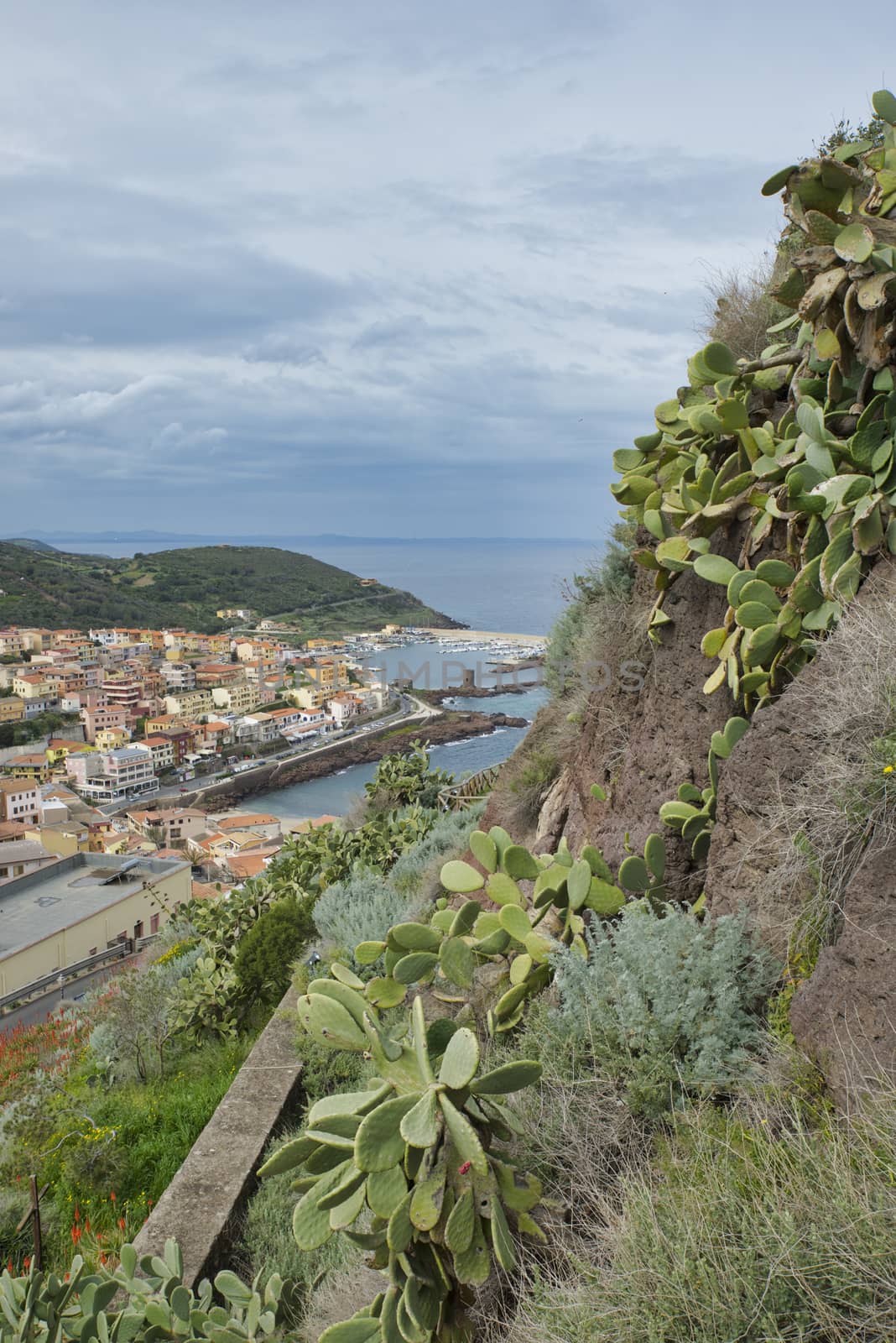 view from the mountains on the city of castelsardo on sardinia island belongs to italy