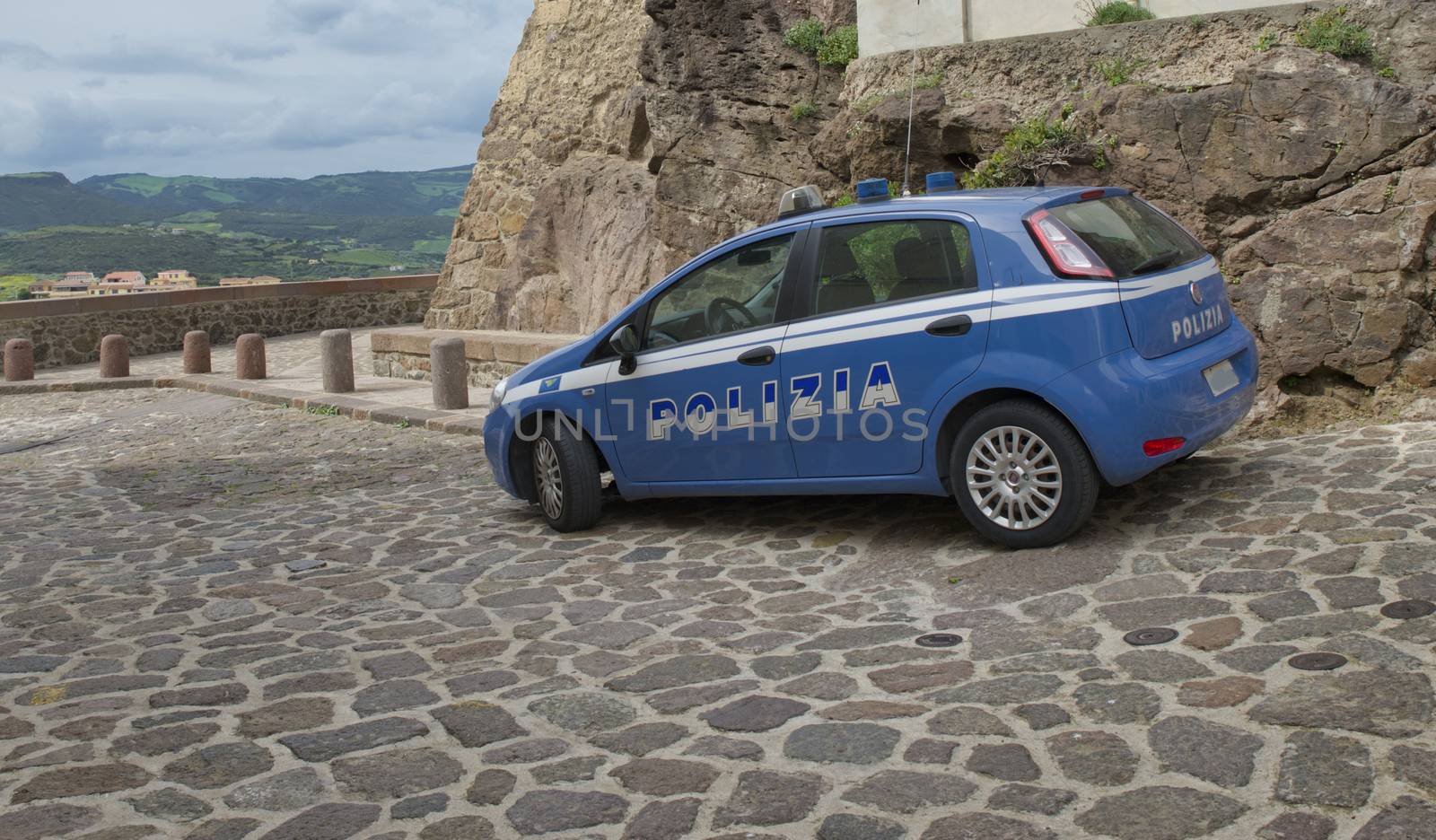 blue police car in italy island of sardinia 
