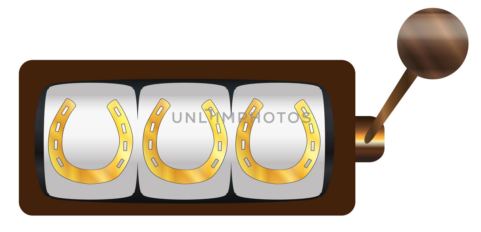 Fruit Machine 3 Lucky Gold Horseshoe Icons With Handle And Knob by Bigalbaloo