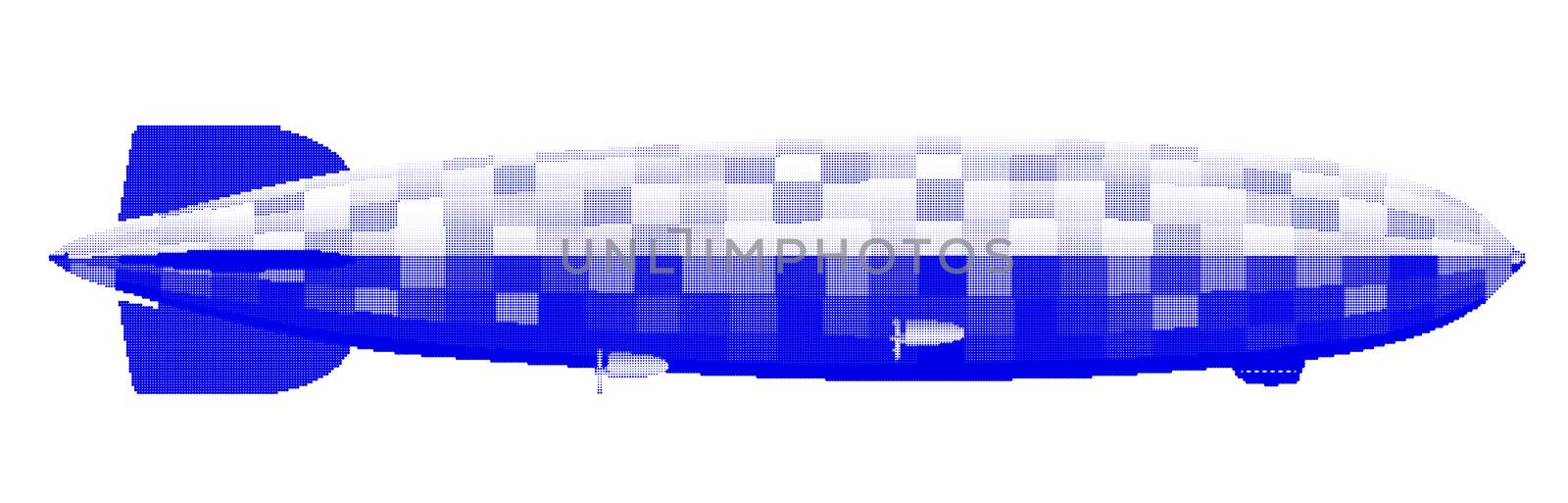 Large 1930sr German hydrogen filled airship in blue halftone over a white background