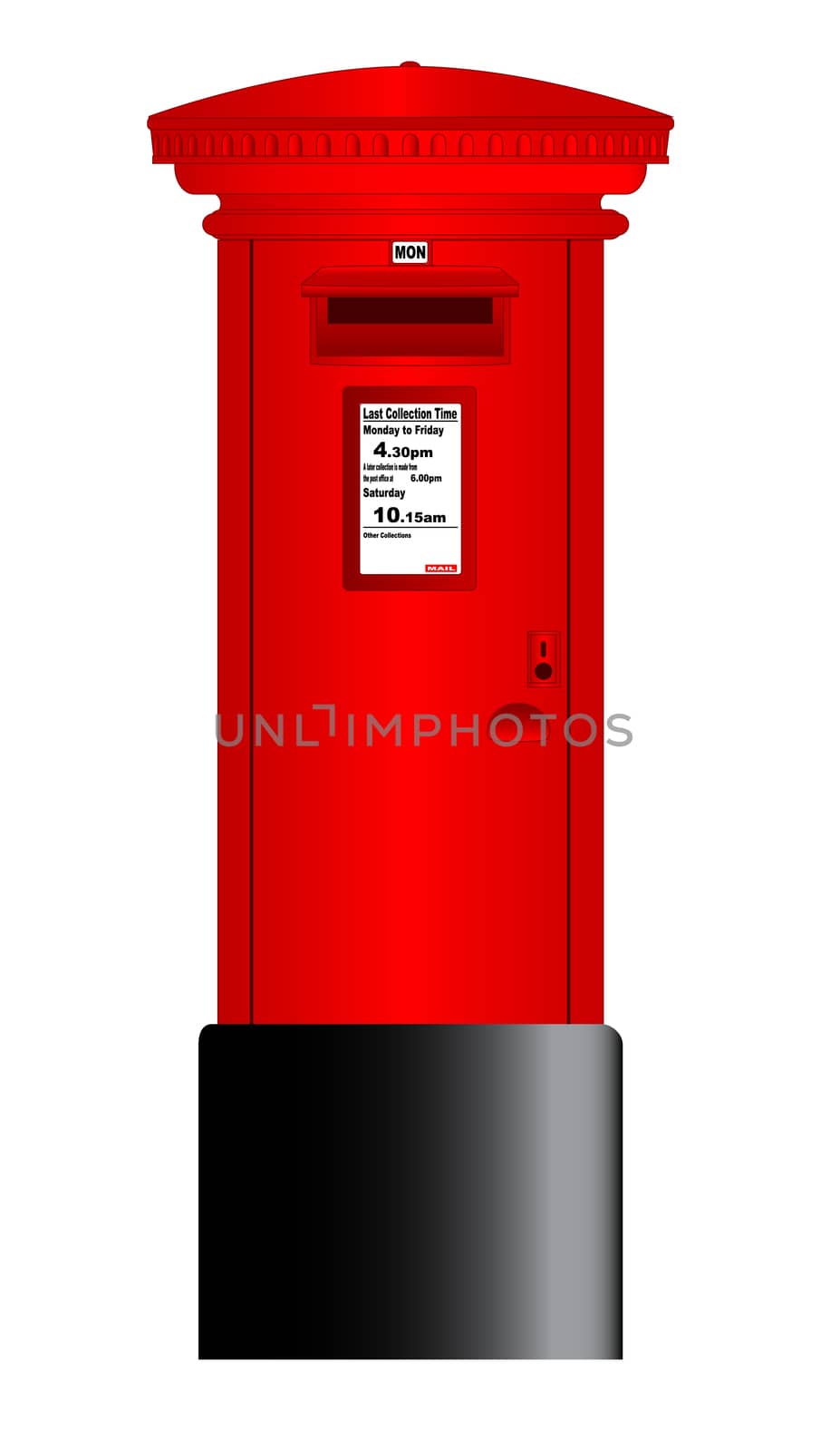 A typical british Royal Mail post box isolated over a white background.