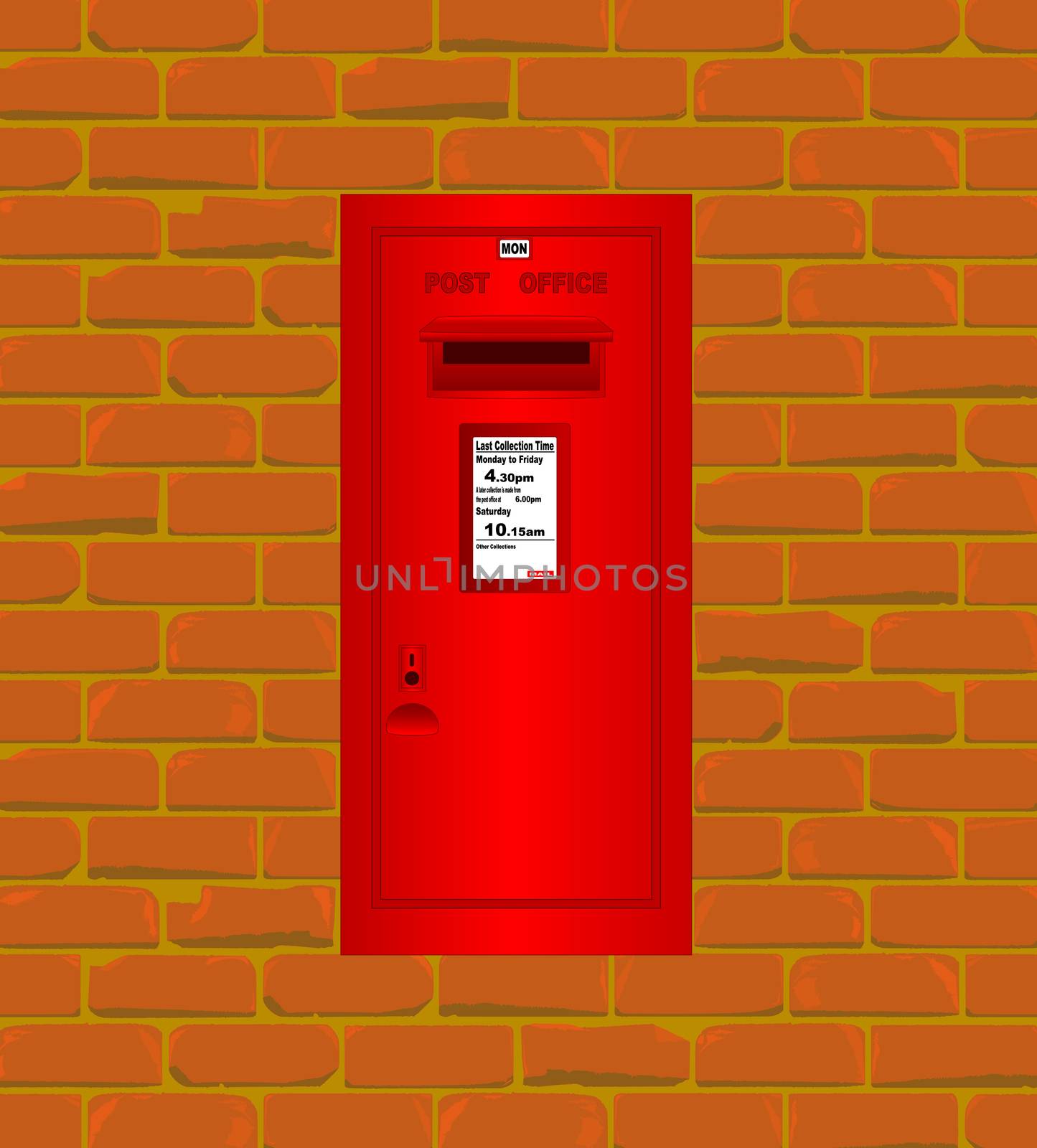 A wall mounted post box set into an old brick wall.