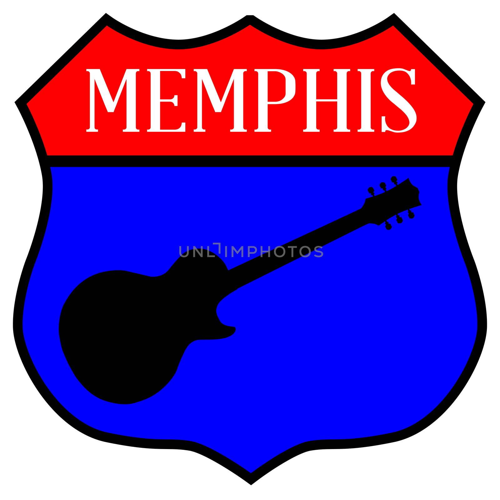 Route style traffic sign with the legend Memphis and guitar silhouette