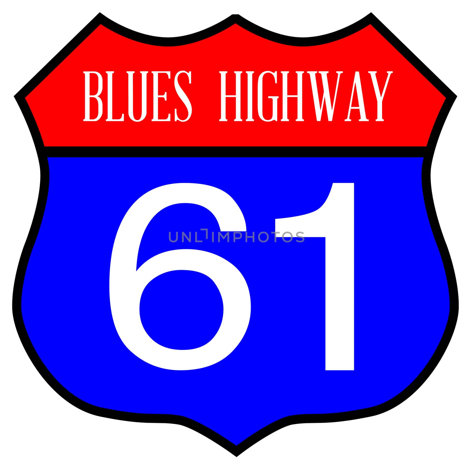 Route style traffic sign with the legend Blues Highway