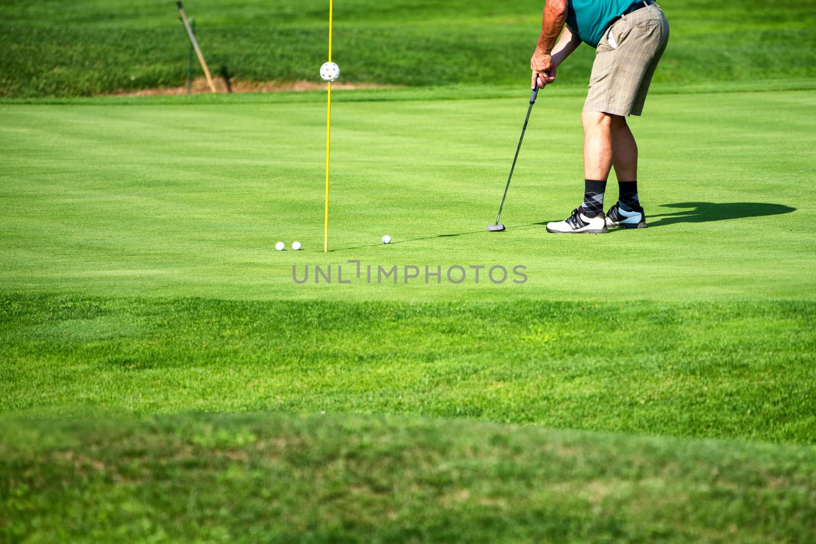 Golfer, golf player, on the green, mature male, not recognizable, copyspace by asafaric