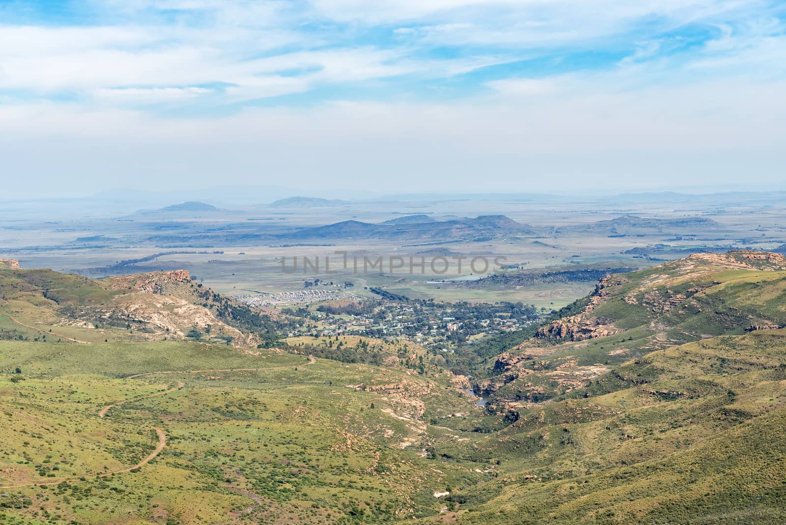 The view from the historic Jouberts Pass at Lady Grey in the Eastern Cape Province. Lady Grey is visible down below