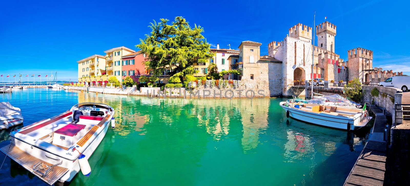 Town of Sirmione entrance walls view, Lago di Garda, Lombardy region of Italy