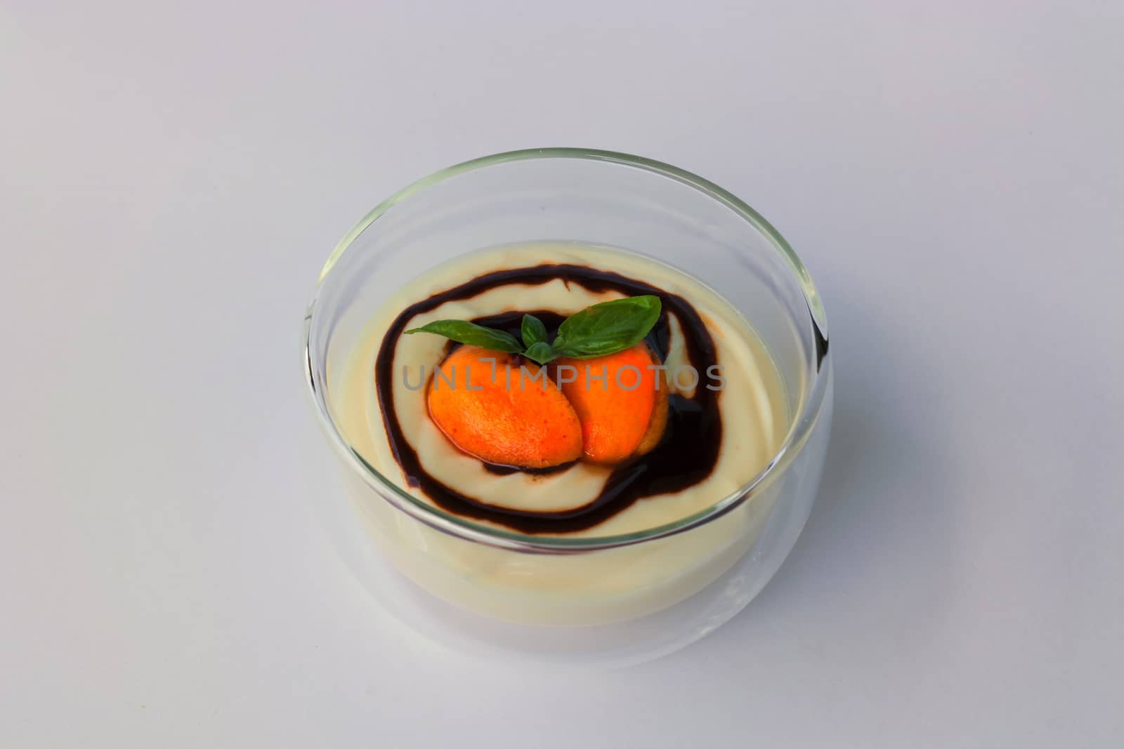 Dessert with fresh fruits and sweet fresh cheese.