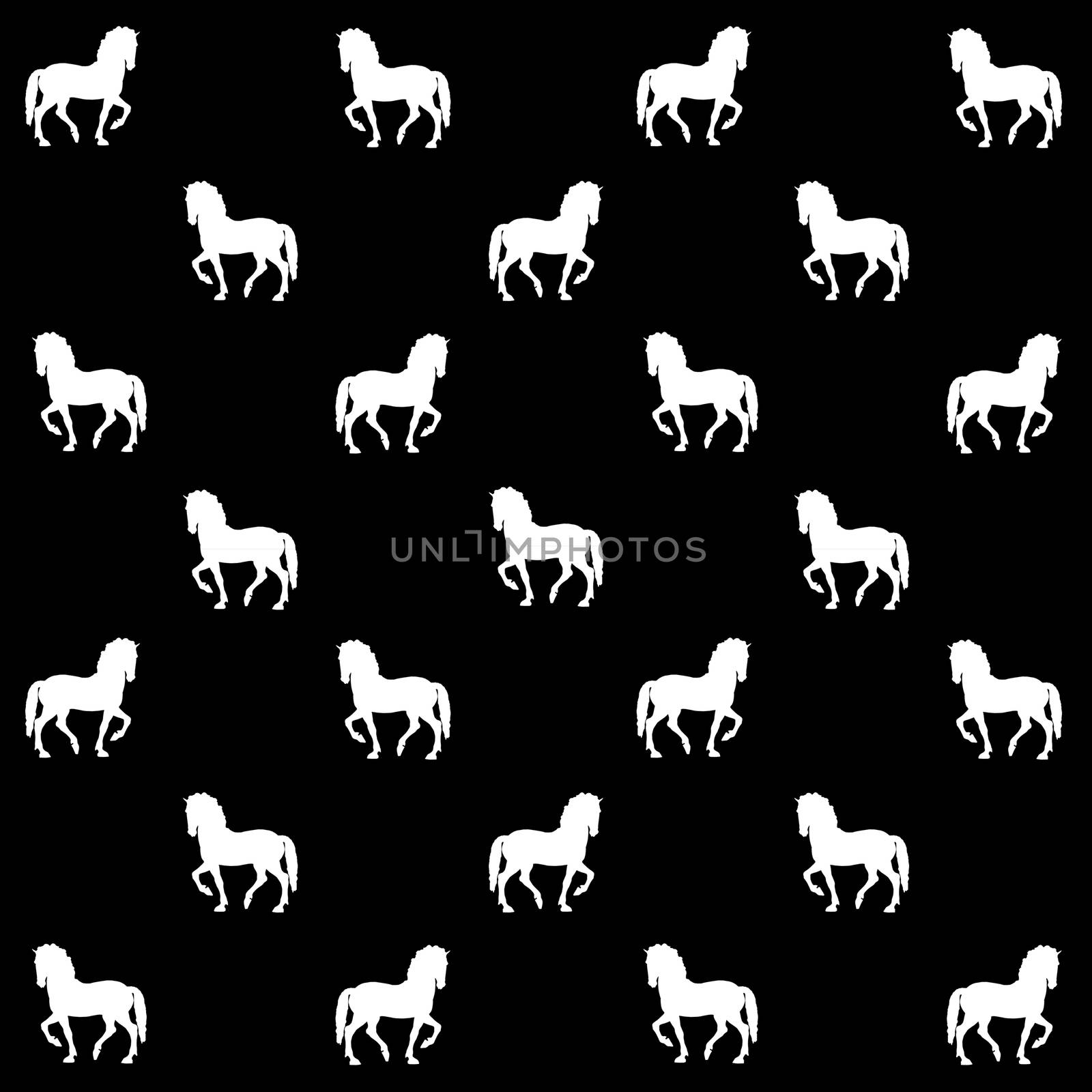 Conversational horses motif seamless pattern design in black and white colors