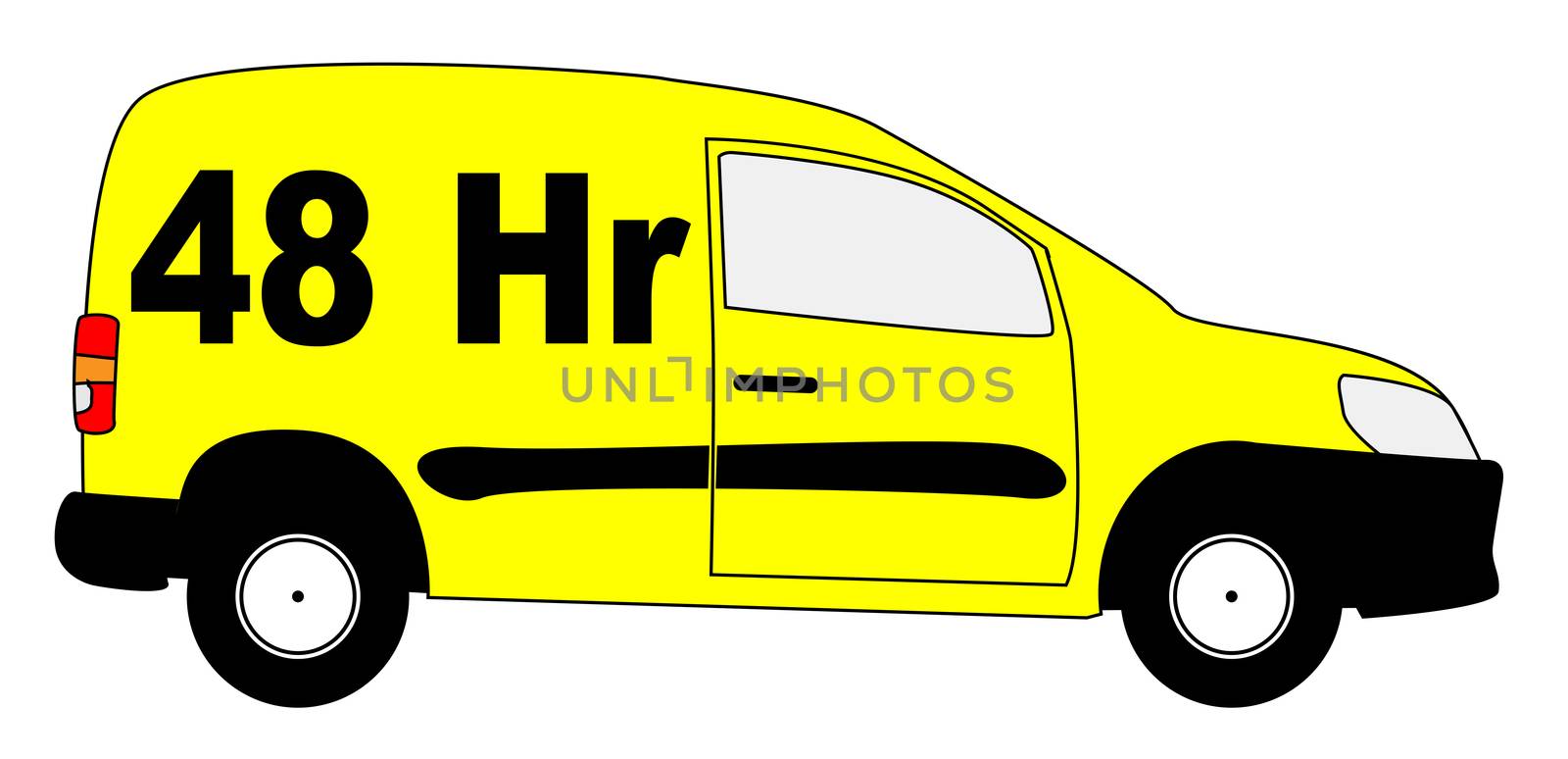 A small delivery van with text 48hr isolated on a white background