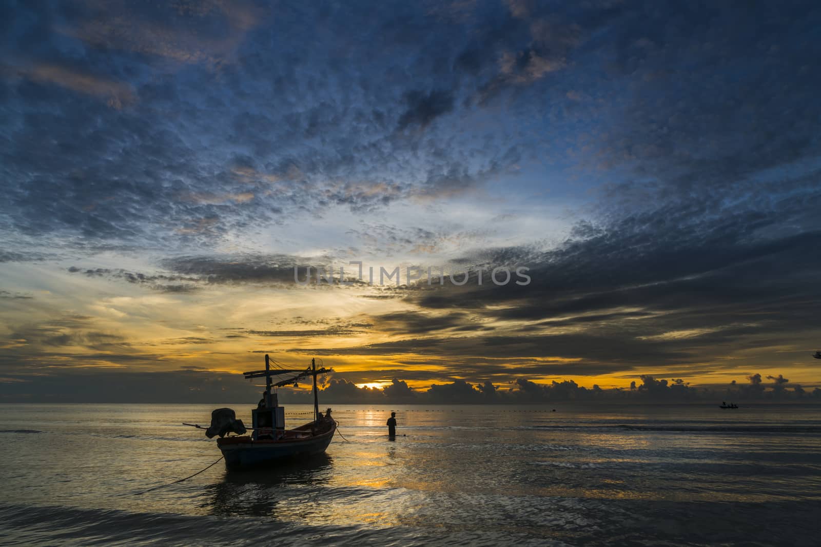 Beautiful scenic in Hua Hin, Bangkok with fishing boat by hongee
