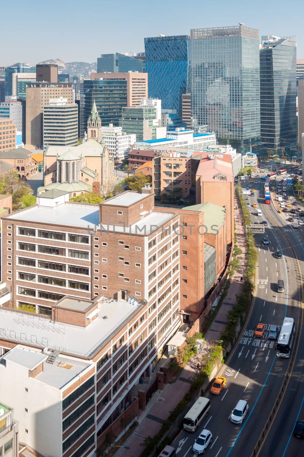 Aerial view of Seoul myeongdong Downtown cityscape in South Korea