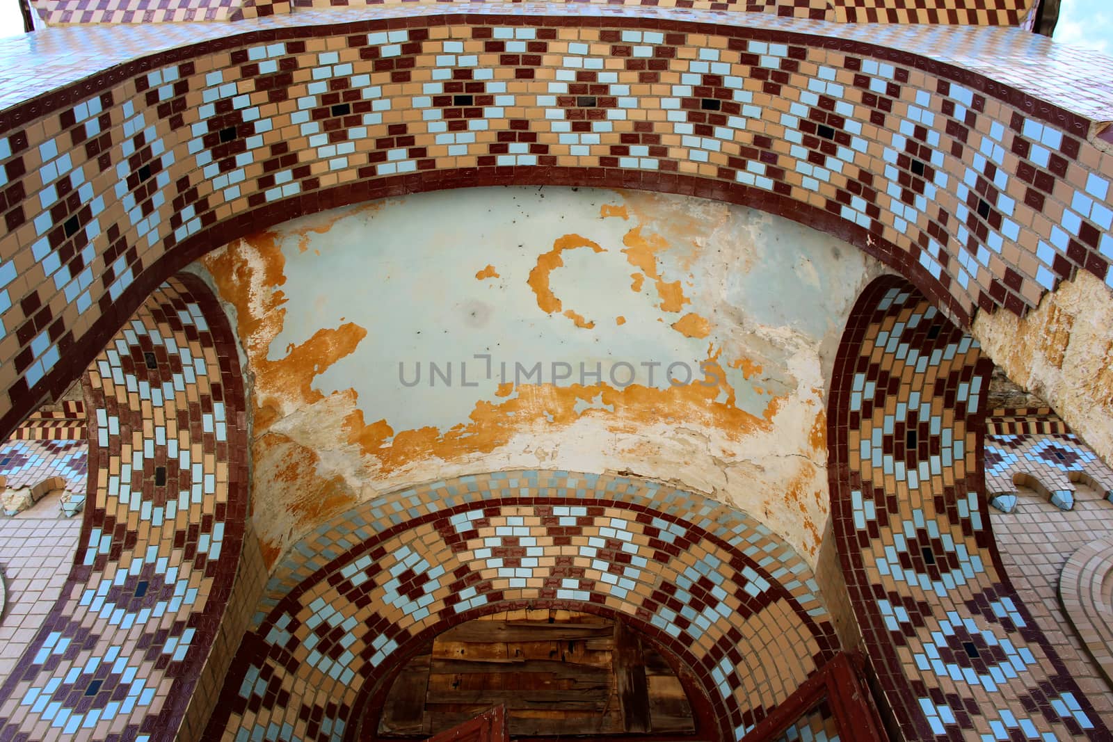 mosaic of The ruins of the old German church. Photo. Ukraine