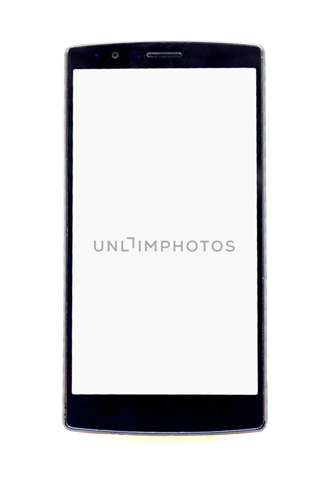 Front view of modern smartphone isolated on white background.