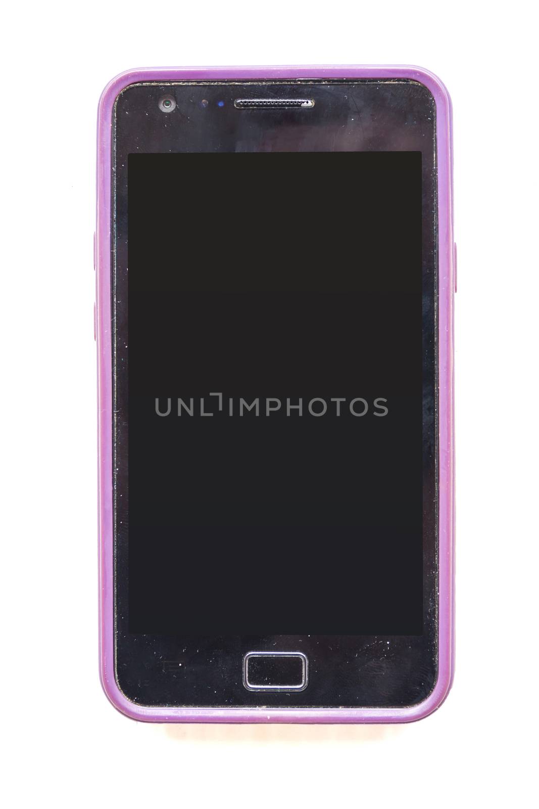 Front view of old smartphone isolated on white background.