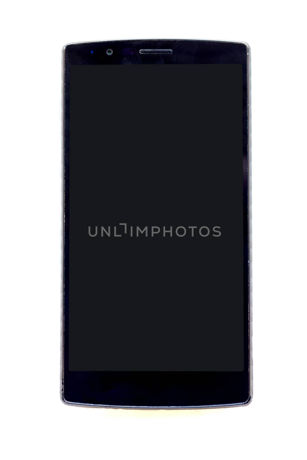 Front view of modern smartphone isolated on white background.