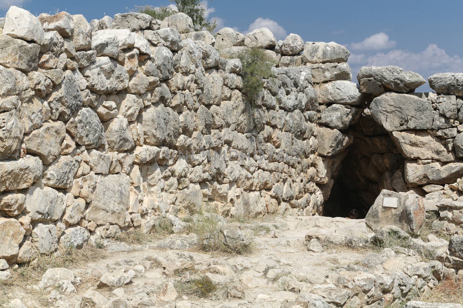 The archaeological site of Mycenae in the Peloponnese with the Lion Gate and Treasury Tombs