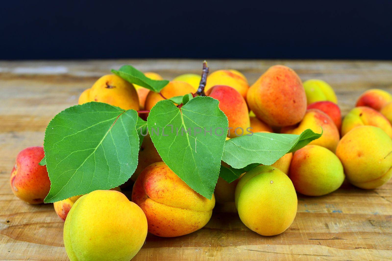 Apricots on wooden background. Apricots from rural garden by roman_nerud