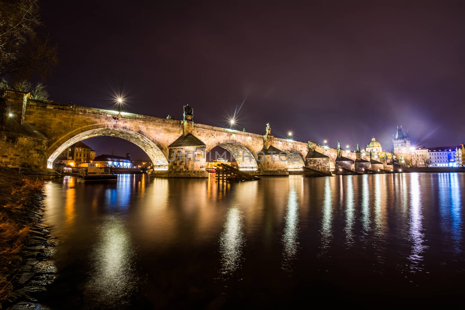 Night Charles Bridge. Prague, Czech Republic. 2014-01-05