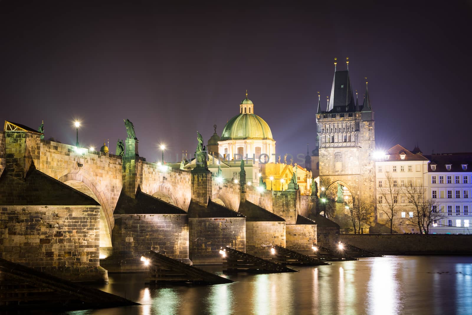 Night Charles Bridge. Prague, Czech Republic. 2014-01-05
