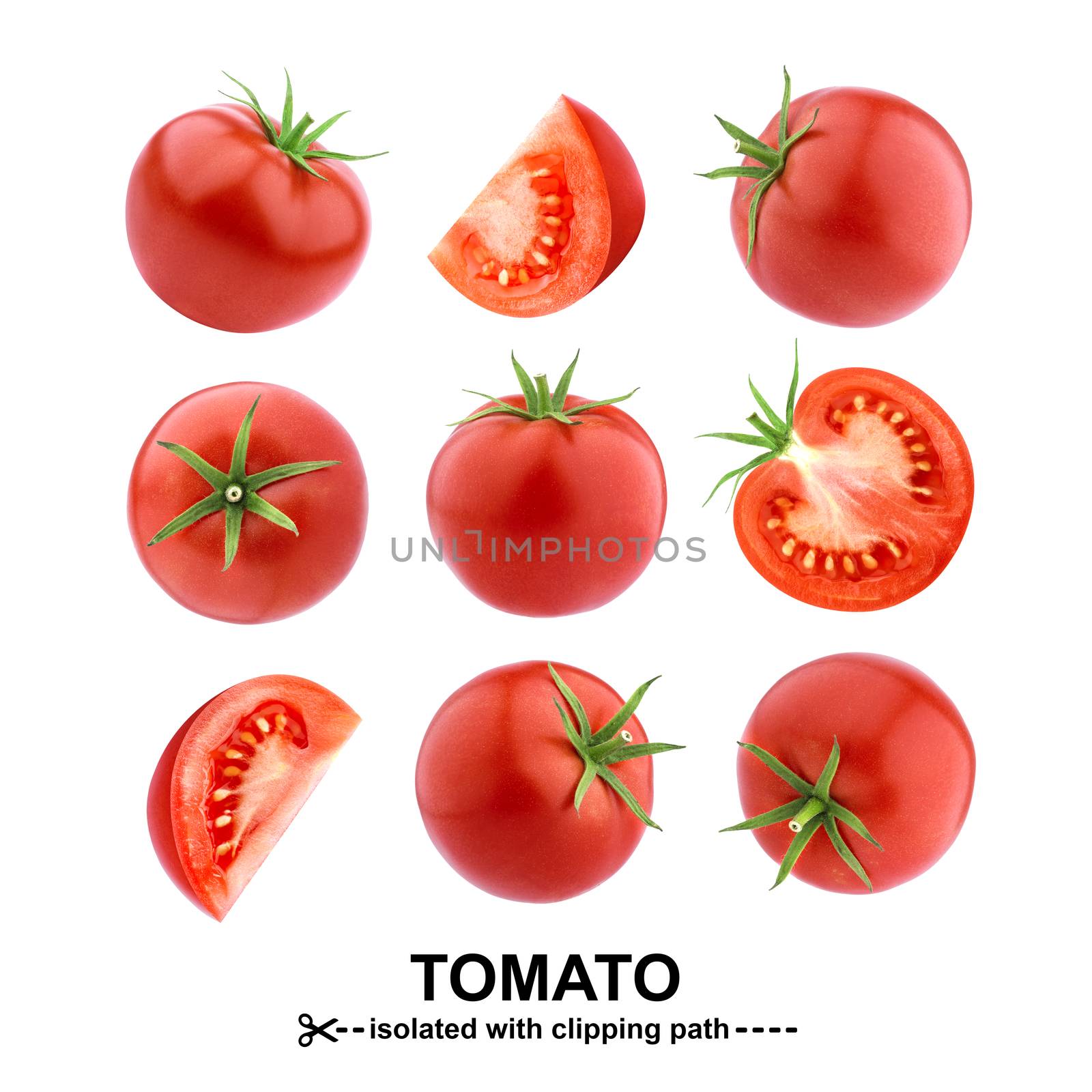 Tomatoes isolated on white background with clipping path. Collection by xamtiw