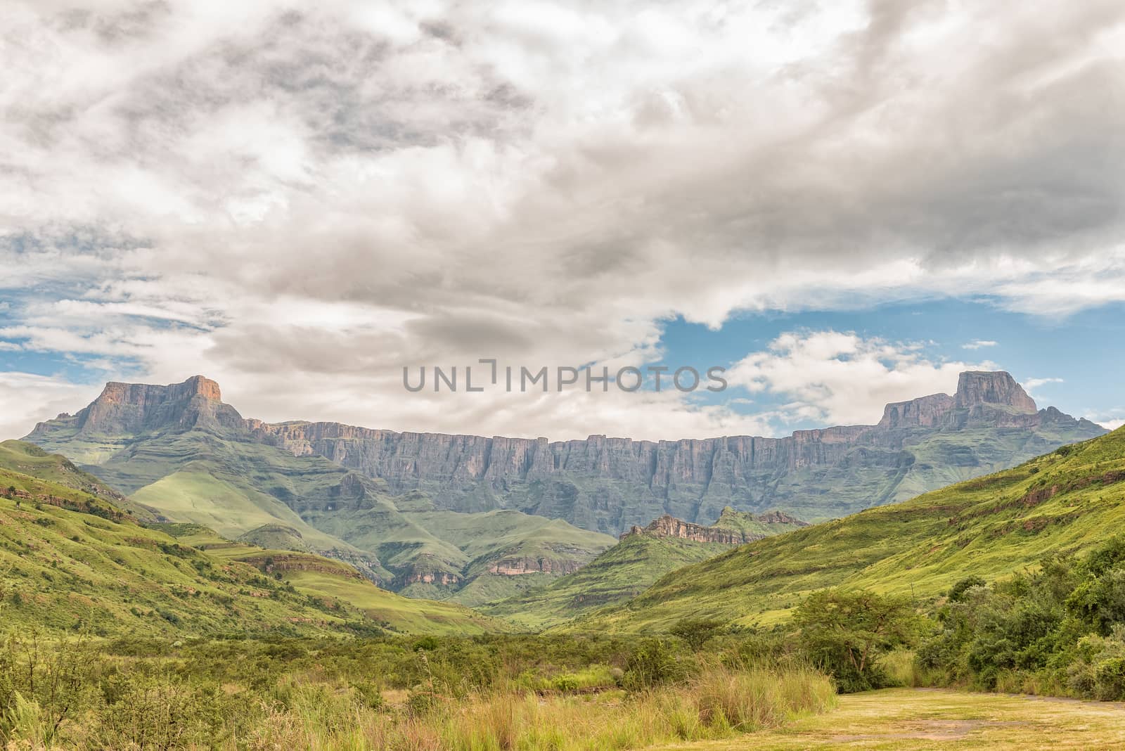 A view of the Amphitheatre in the Kwazulu-Natal Drakensberg of South Africa