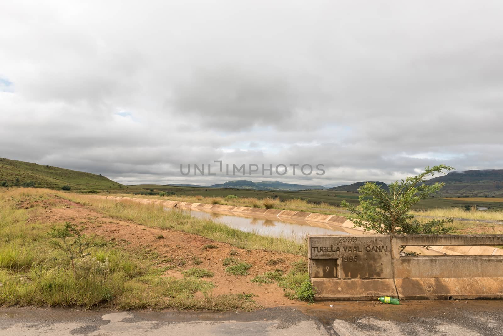 The Tugela-Vaal Water Scheme canal, built in 1995, at the Woodstock Dam Near Bergville in the Kwazulu-Natal Province