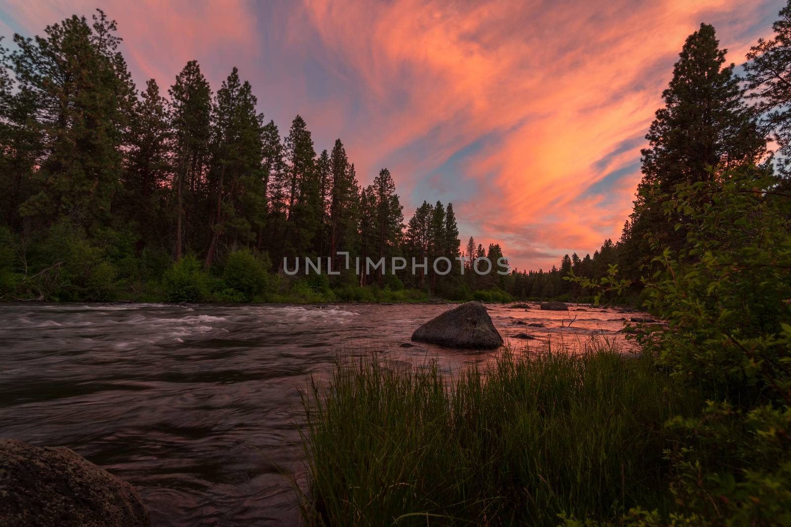 Color image of the Deschutes River at sunset. Central Oregon, USA