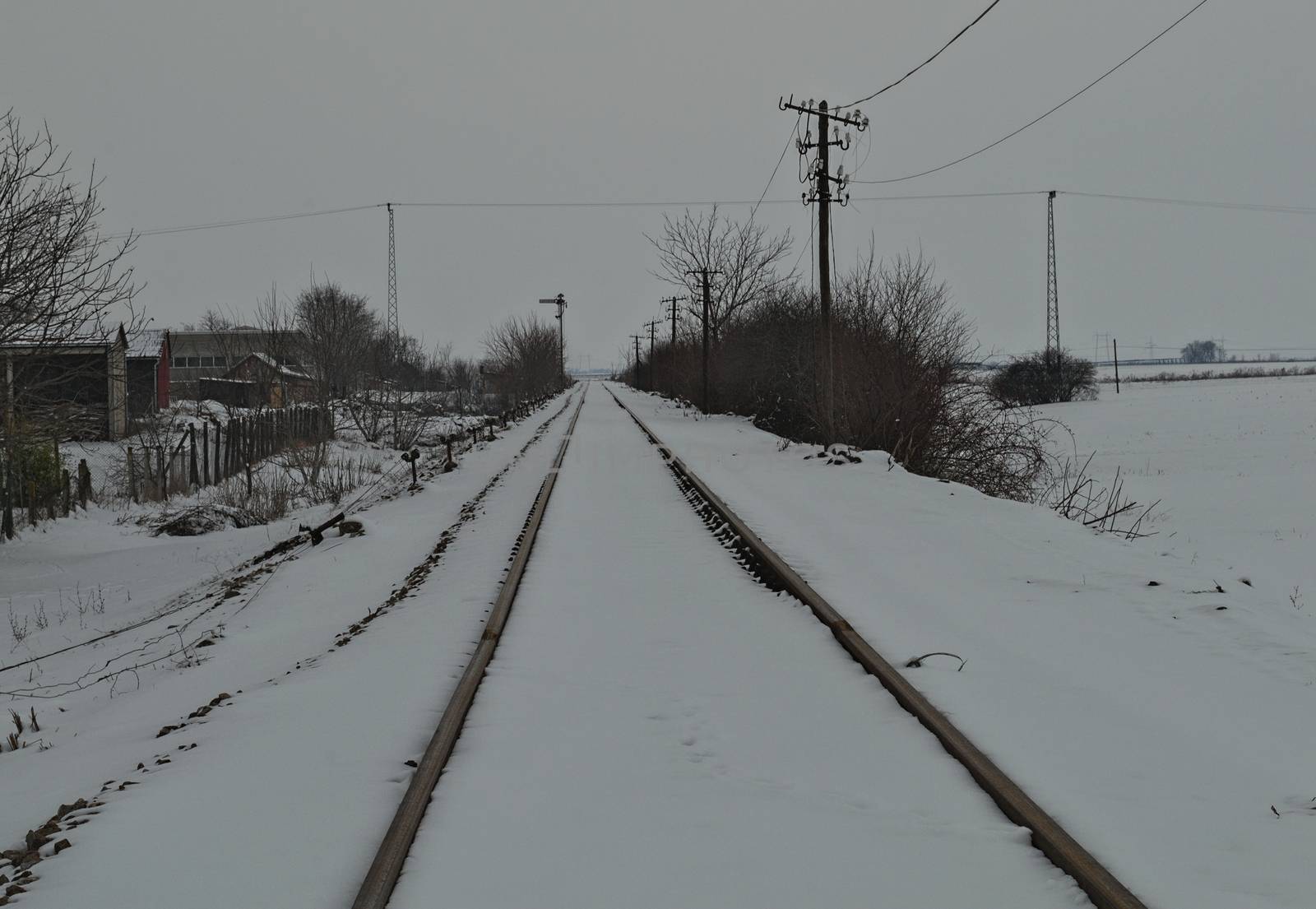 Railway covered with a lot of snow during winter