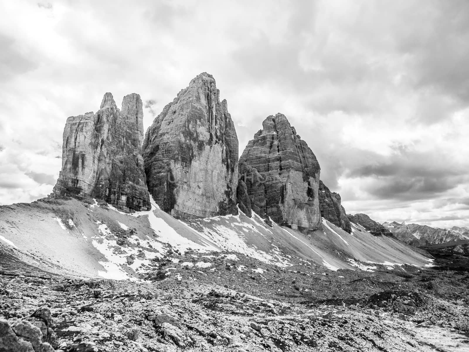 Tre Cime di Lavaredo, aka Drei Zinnen, rock formation in Dolomites, Italy  by pyty