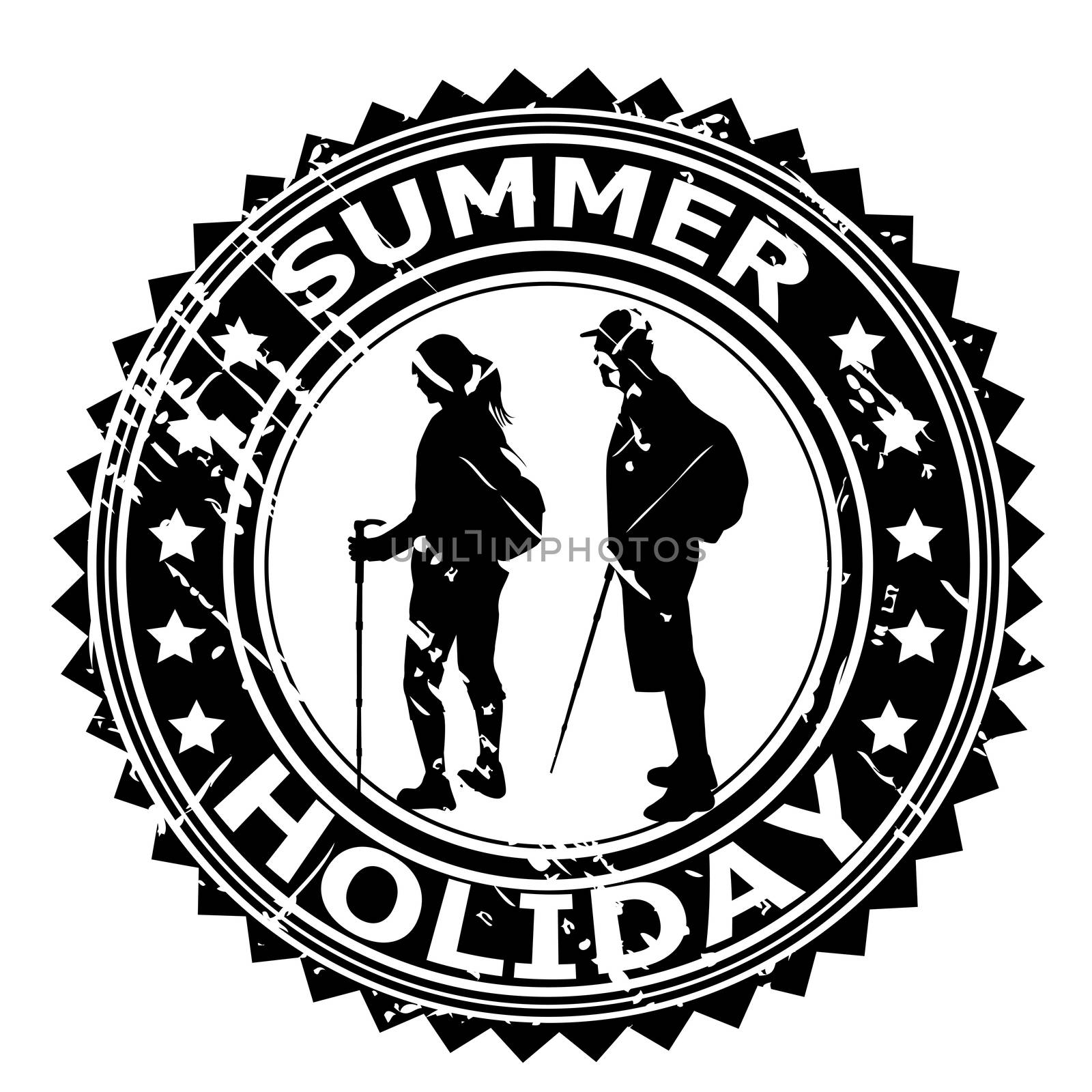 Summer Holiday rubber stamp with tourists silhouettes by hibrida13