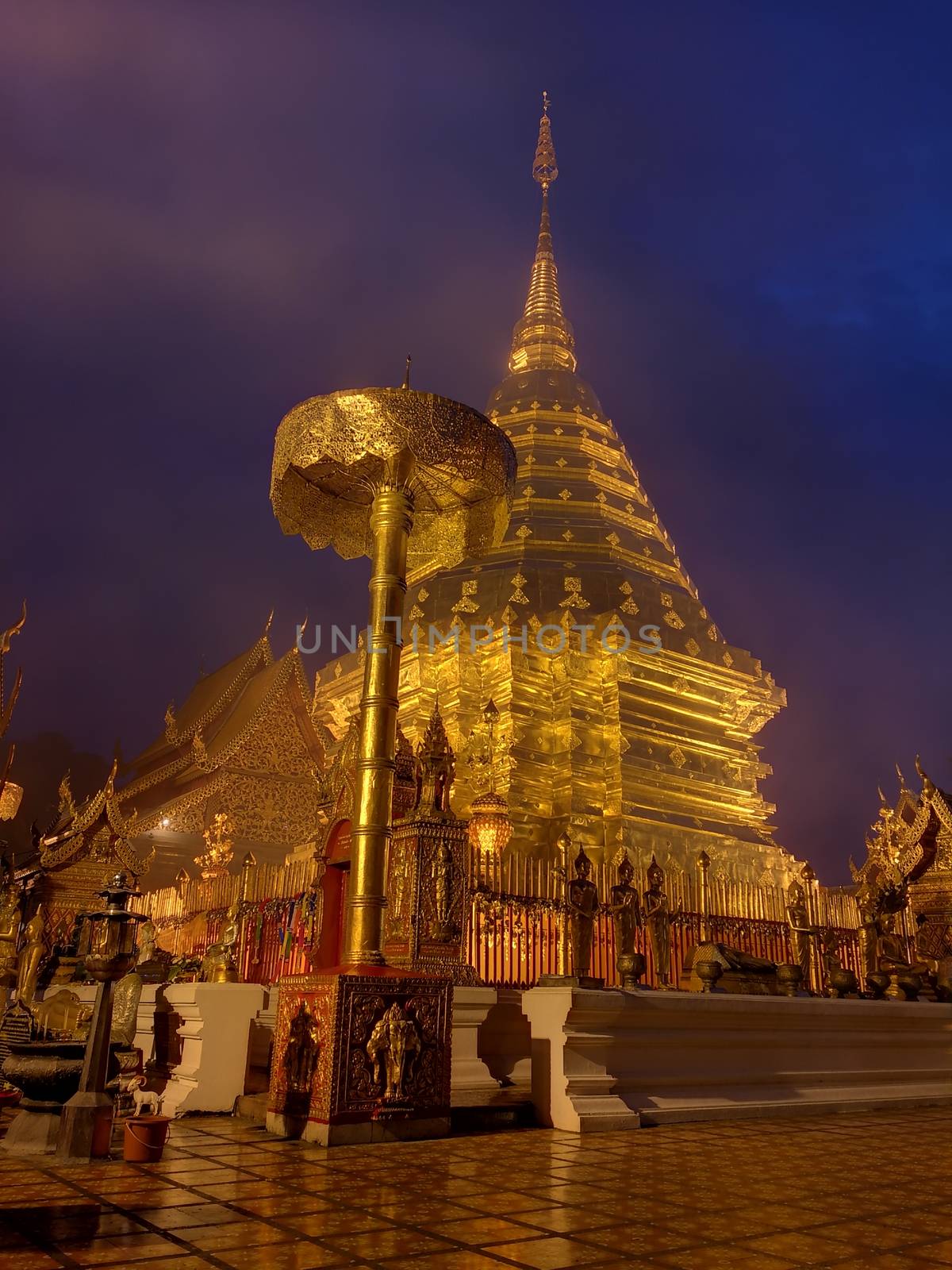 Temples and pagodas are Beautiful cultural attractions on the mountain in Northern of Thailand  in Chiang Mai