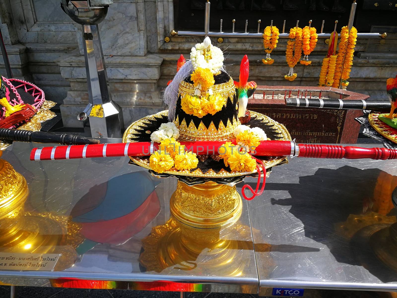 incense and candles  for Buddha statue to pray gods by shatchaya